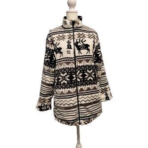 Totes Reversible Jacket Womens Medium Fleece Windbreaker Fair Isle Full Zip